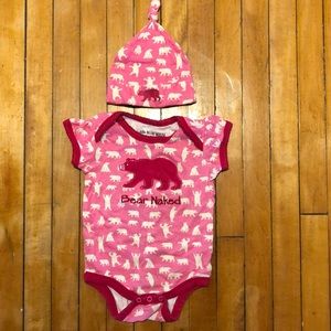 Pink Bear Print Onesie with Matching Hat